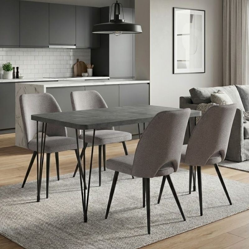 Dining room set 5pcs Roger - Christy Megapap Mdf - fabric concrete grey color - beige 120x70x75cm.