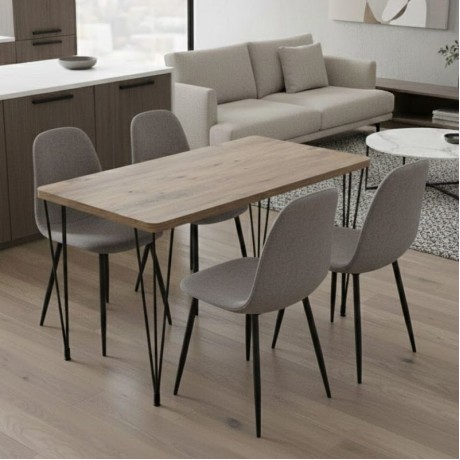 Σετ τραπεζαρία 5τμχ Roger - Iris Megapap Mdf - ύφασμα χρώμα ακακίας - ανοιχτό μπεζ 120x70x75εκ.