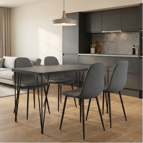 Dining room set 5pcs Roger - Iris Megapap Mdf - fabric concrete grey color - grey 120x70x75cm.