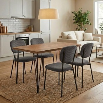 Dining room set 5pcs Roger - Kevin Megapap Mdf - fabric acacia color - grey 120x70x75cm.