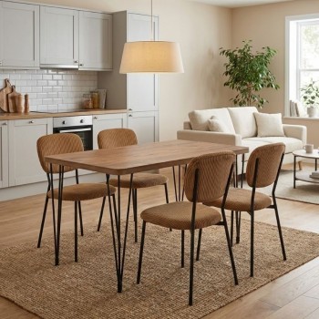 Dining room set 5pcs Roger - Kevin Megapap Mdf - fabric acacia color - mustard 120x70x75cm.