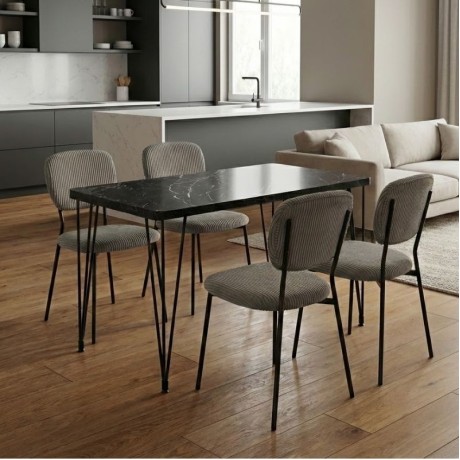 Dining room set 5pcs Roger - Kevin Megapap Mdf - fabric black marble color - green 120x70x75cm.