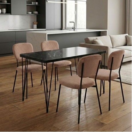 Dining room set 5pcs Roger - Kevin Megapap Mdf - fabric black marble color - mocha 120x70x75cm.