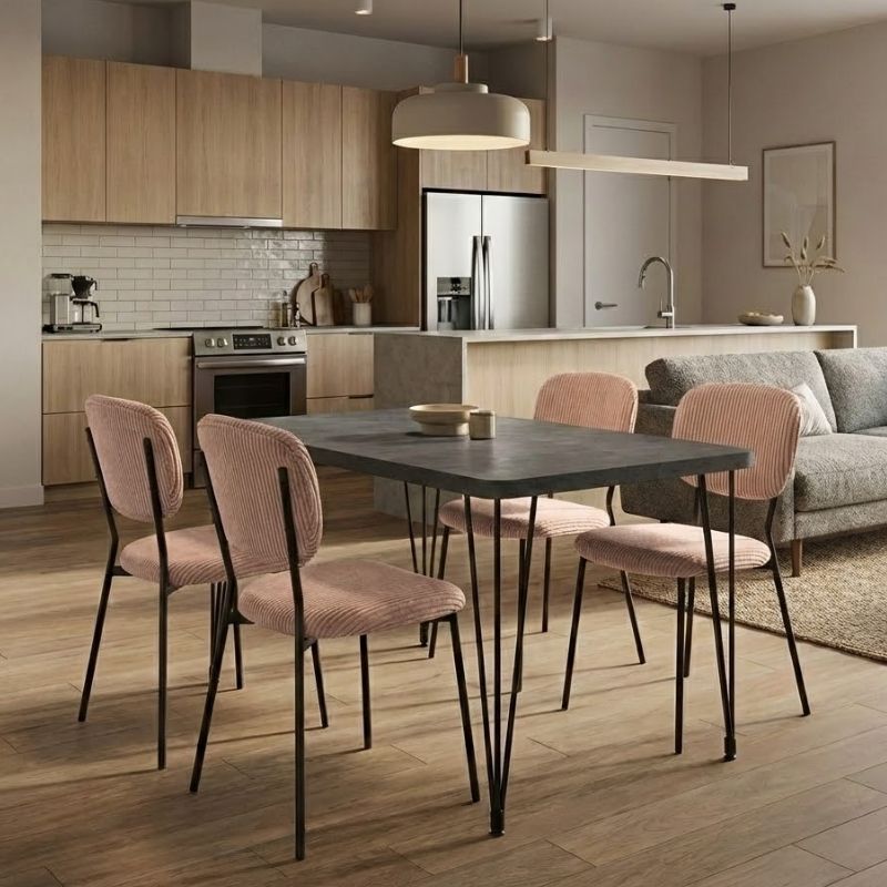 Dining room set 5pcs Roger - Kevin Megapap Mdf - fabric concrete grey color - mocha 120x70x75cm.