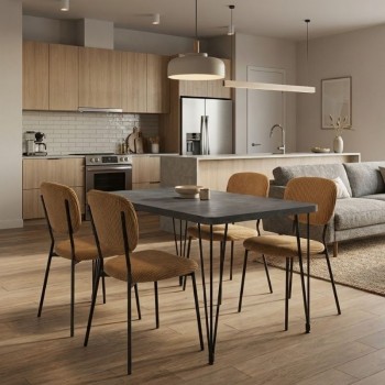 Σετ τραπεζαρία 5τμχ Roger - Kevin Megapap Mdf - ύφασμα χρώμα σκούρο γκρι σκυροδέματος - μουσταρδί 120x70x75εκ.