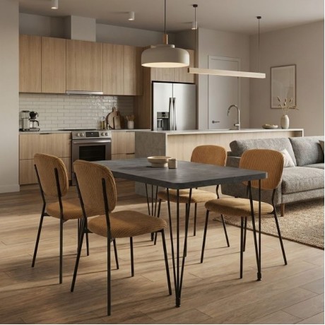 Dining room set 5pcs Roger - Kevin Megapap Mdf - fabric concrete grey color - mustard 120x70x75cm.