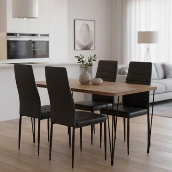 Dining room set 5pcs Roger - Rosa Megapap Mdf - PU acacia color - black 120x70x75cm.