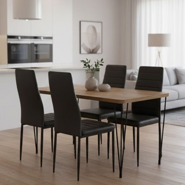 Σετ τραπεζαρία 5τμχ Roger - Rosa Megapap Mdf - PU χρώμα ακακίας - μαύρο 120x70x75εκ.