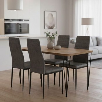 Dining room set 5pcs Roger - Rosa Megapap Mdf - fabric acacia color - grey 120x70x75cm.