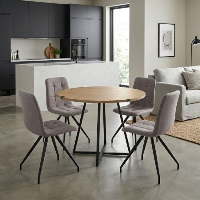 Dining room set 5pcs Rubes - Bianca Megapap oak color - beige Ø100x78cm.