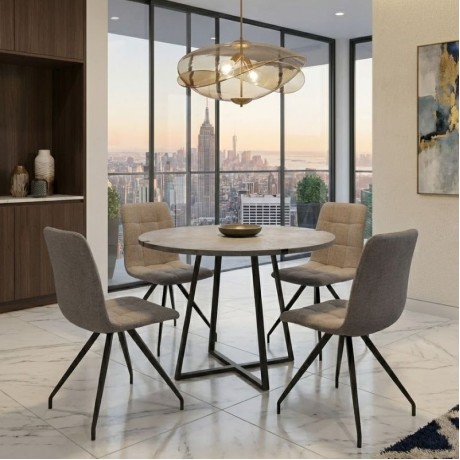 Dining room set 5pcs Rubes - Bianca Megapap concrete grey color - beige Ø100x78cm.