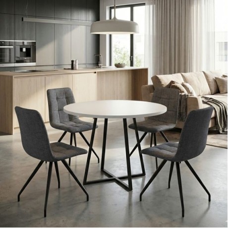 Dining room set 5pcs Rubes - Bianca Megapap white color - grey Ø100x78cm.