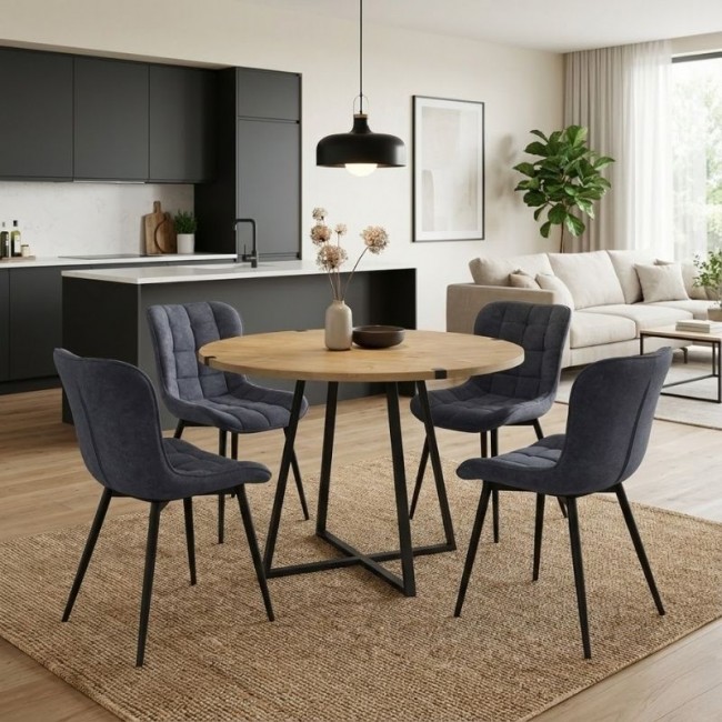 Σετ τραπεζαρία 5τμχ Rubes - Chiara Megapap χρώμα φυσικό οξιάς - ανθρακί Ø100x78εκ.