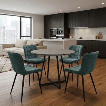 Dining room set 5pcs Rubes - Chiara Megapap concrete grey color - green Ø100x78cm.