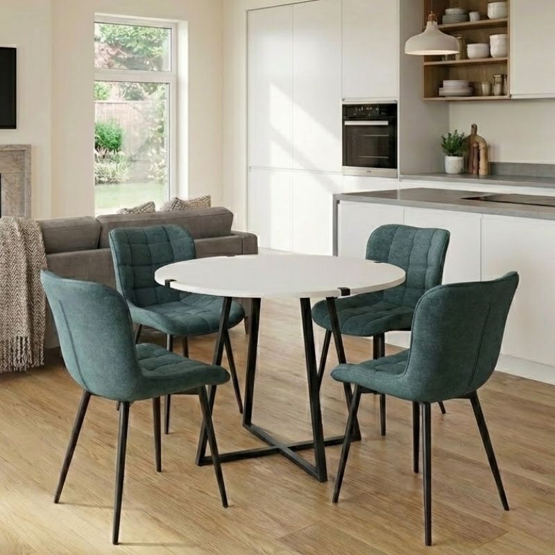 Dining room set 5pcs Rubes - Chiara Megapap white color - green Ø100x78cm.