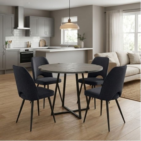 Dining room set 5pcs Rubes - Christy Megapap concrete grey color - anthracite Ø100x78cm.