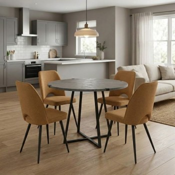 Dining room set 5pcs Rubes - Christy Megapap concrete grey color - mustard Ø100x78cm.