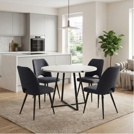 Dining room set 5pcs Rubes - Christy Megapap white color - anthracite Ø100x78cm.