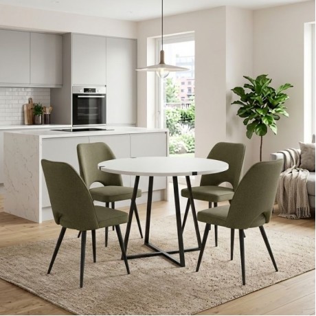 Dining room set 5pcs Rubes - Christy Megapap white color - olive Ø100x78cm.