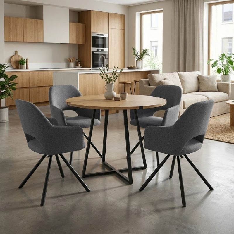 Dining room set 5pcs Rubes - Gabriel Megapap oak color - grey Ø100x78cm.