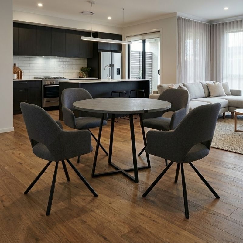 Dining room set 5pcs Rubes - Gabriel Megapap concrete gret color - grey Ø100x78cm.