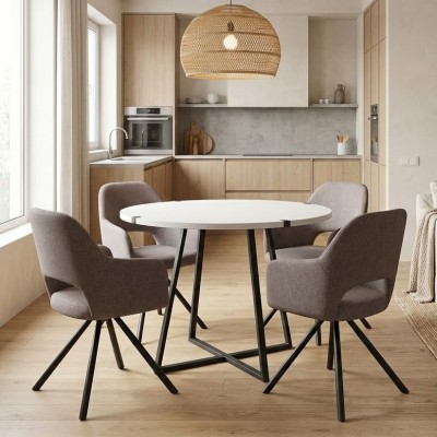 Σετ τραπεζαρία 5τμχ Rubes - Gabriel Megapap χρώμα λευκό - ανοιχτό μπεζ Ø100x78εκ.