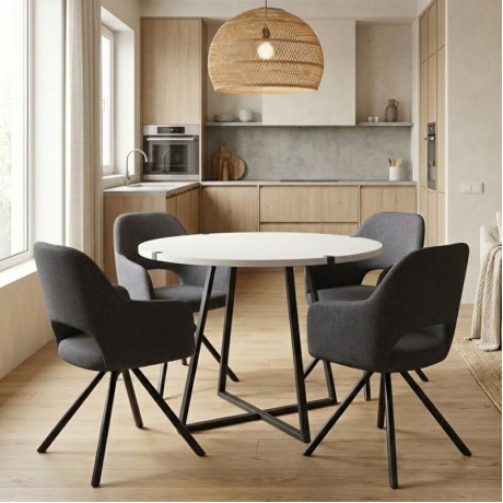 Dining room set 5pcs Rubes - Gabriel Megapap white color - grey Ø100x78cm.