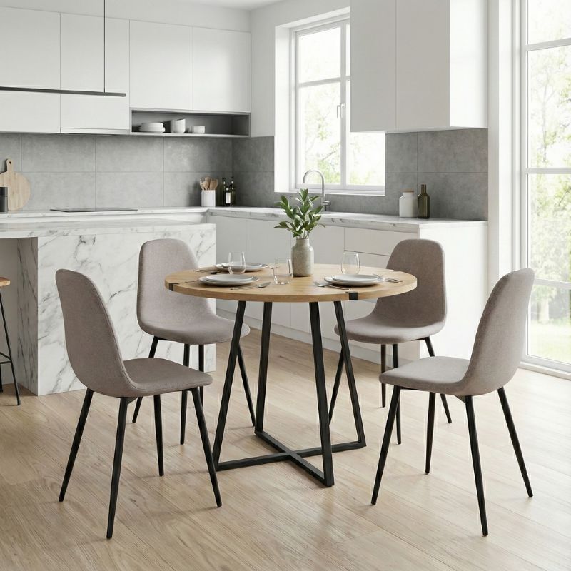 Dining room set 5pcs Rubes - Iris Megapap oak color - beige Ø100x78cm.