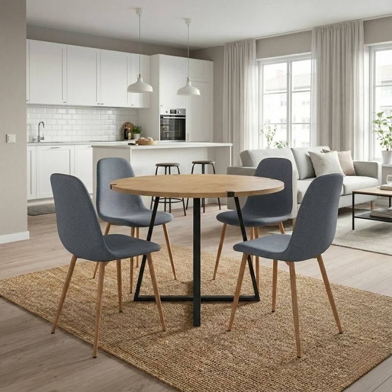 Dining room set 5pcs Rubes - Iris Megapap oak color - grey Ø100x78cm.