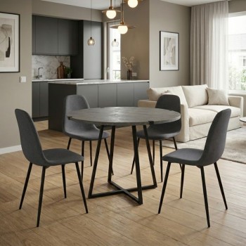 Σετ τραπεζαρία 5τμχ Rubes - Iris Megapap χρώμα γκρι σκυροδέματος - γκρι Ø100x78εκ.