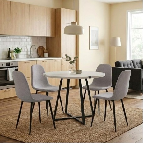 Dining room set 5pcs Rubes - Iris Megapap white color - beige Ø100x78cm.