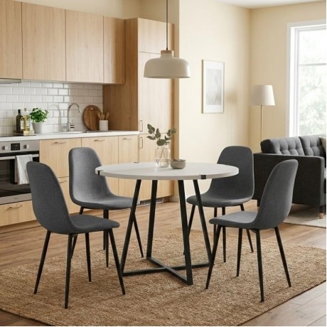 Dining room set 5pcs Rubes - Iris Megapap white color - grey Ø100x78cm.