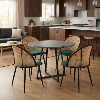 Dining room set 5pcs Rubes - Jacob Megapap concrete grey color - green Ø100x78cm.