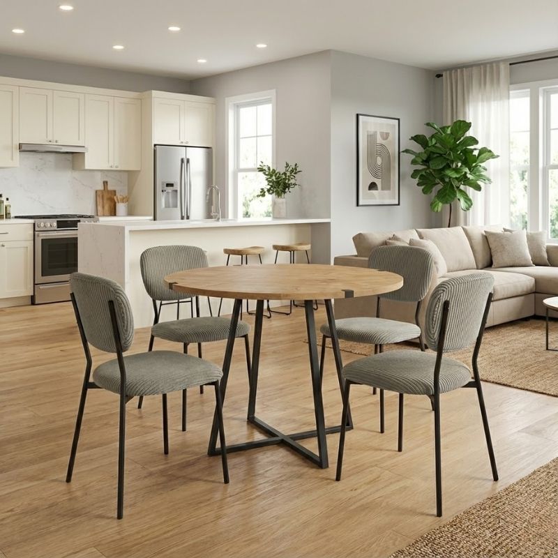 Dining room set 5pcs Rubes - Kevin Megapap oak color - olive Ø100x78cm.
