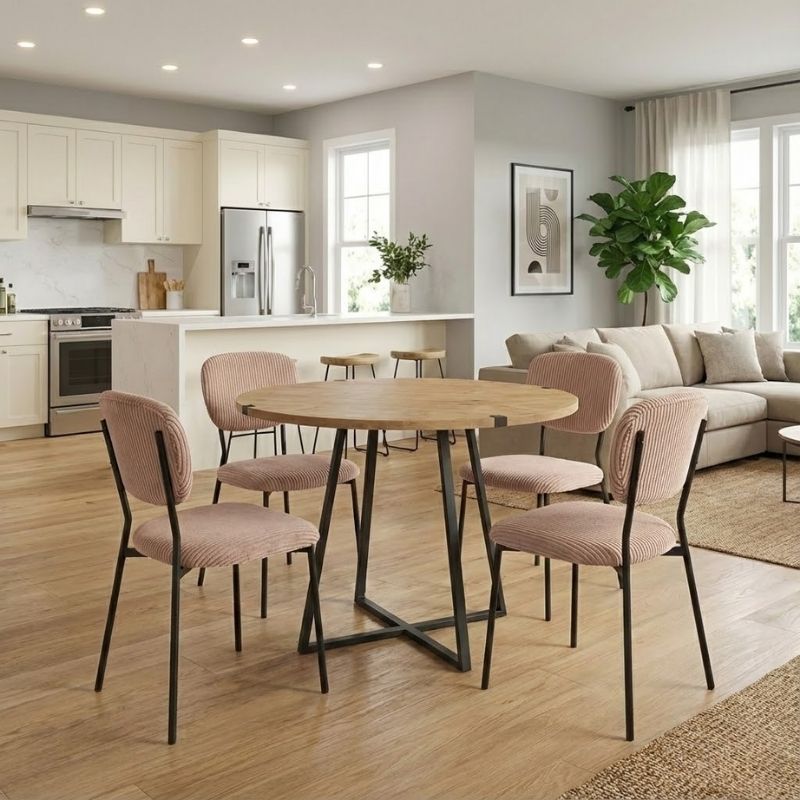 Dining room set 5pcs Rubes - Kevin Megapap oak color - mocha Ø100x78cm.