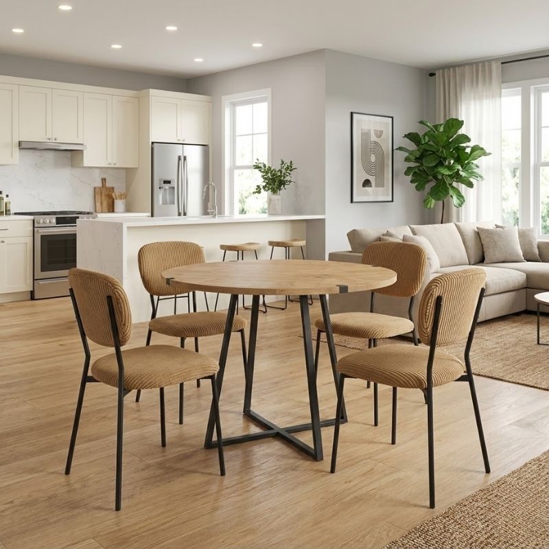 Dining room set 5pcs Rubes - Kevin Megapap oak color - mustard Ø100x78cm.