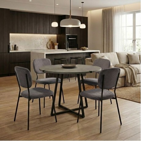 Dining room set 5pcs Rubes - Kevin Megapap concrete grey color - anthracite Ø100x78cm.