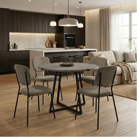 Dining room set 5pcs Rubes - Kevin Megapap concrete grey color - olive Ø100x78cm.