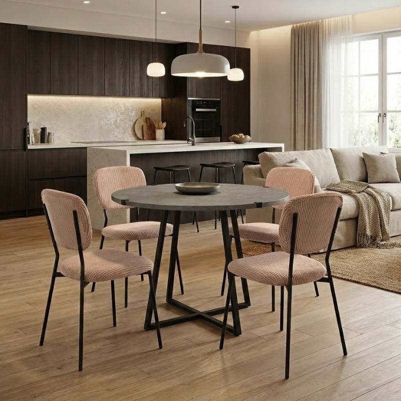 Dining room set 5pcs Rubes - Kevin Megapap concrete grey color - mocha Ø100x78cm.