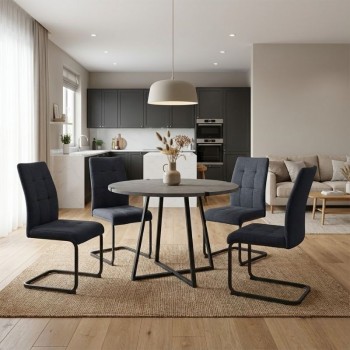 Dining room set 5pcs Rubes - Laura Megapap grey color - anthracite Ø100x78cm.