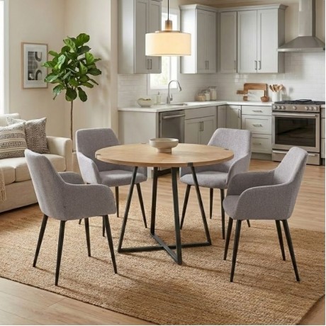 Dining room set 5pcs Rubes - Monica Megapap oak color - beige Ø100x78cm.