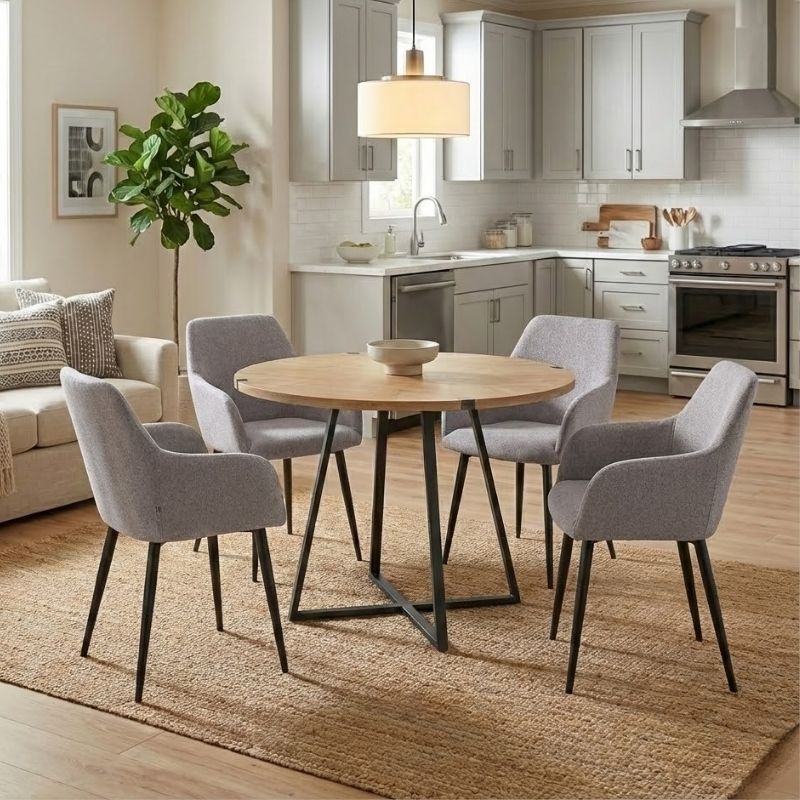 Dining room set 5pcs Rubes - Monica Megapap oak color - beige Ø100x78cm.