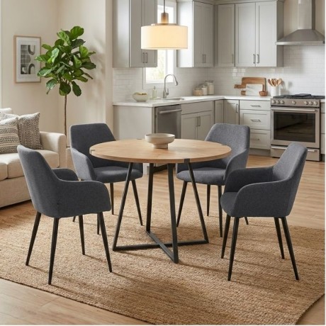 Dining room set 5pcs Rubes - Monica Megapap oak color - grey Ø100x78cm.