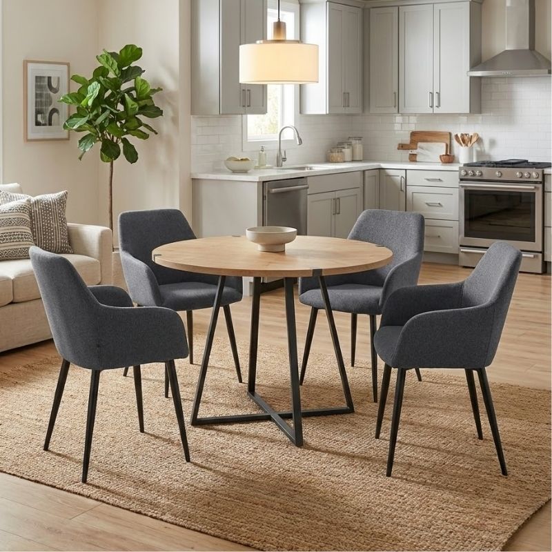 Dining room set 5pcs Rubes - Monica Megapap oak color - grey Ø100x78cm.