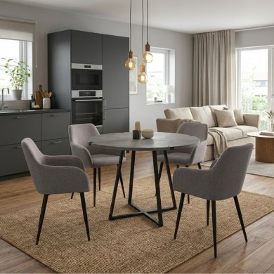 Σετ τραπεζαρία 5τμχ Rubes - Monica Megapap χρώμα γκρι σκυροδέματος - ανοιχτό μπεζ Ø100x78εκ.