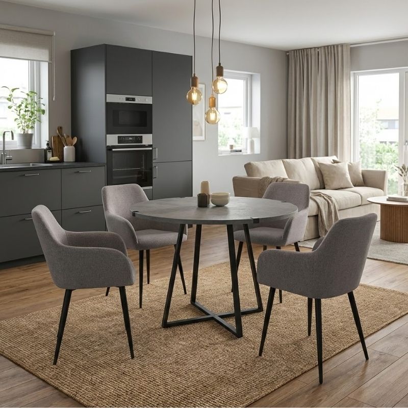 Dining room set 5pcs Rubes - Monica Megapap concrete grey color - beige Ø100x78cm.