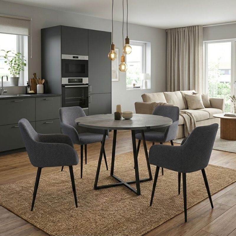 Dining room set 5pcs Rubes - Monica Megapap concrete grey color - grey Ø100x78cm.