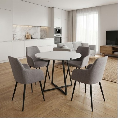 Dining room set 5pcs Rubes - Monica Megapap white color - beige Ø100x78cm.
