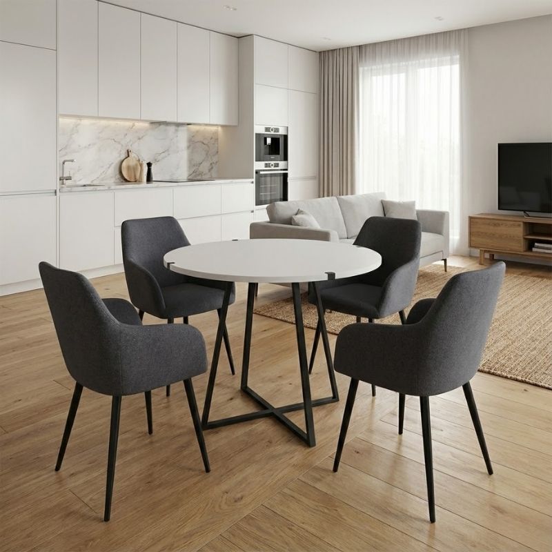 Dining room set 5pcs Rubes - Monica Megapap white color - grey Ø100x78cm.
