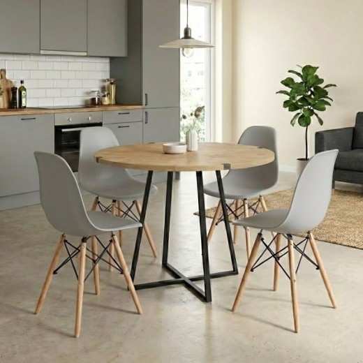 Dining room set 5pcs Rubes - Nova Megapap oak color - grey Ø100x78cm.
